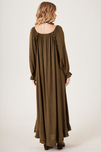 Vestido Longo Decote A Ombro Verde Musgo Yacamim C27 Liso