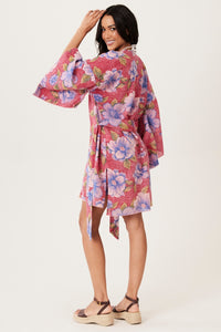 Kimono Curto Inhotim 100% Algodão Vermelho Floral Yacamim R6