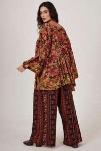 Calça Saruel Pantalona Marrom Estampado Yacamim I2