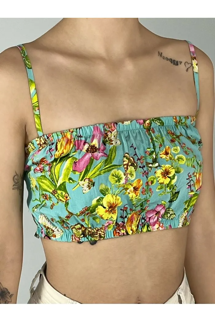 Top Faixa Com Alças Verde Claro Estampado Yacamim F8