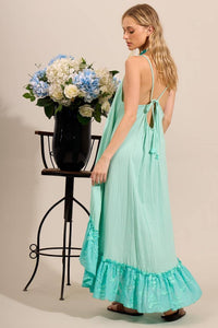 Vestido Mullet De Alças Com Babado Broderie Verde Menta Yacamim C29