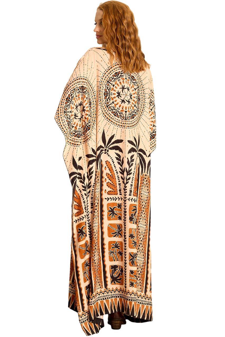 Kaftan Amplo Bege Estampado Yacamim J5