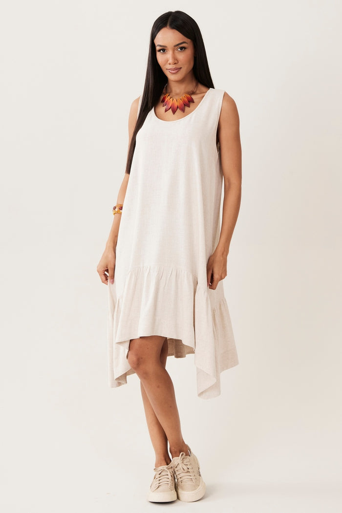 Vestido Regata De Viscolinho Com Pontas Laterais Bege Yacamim C4