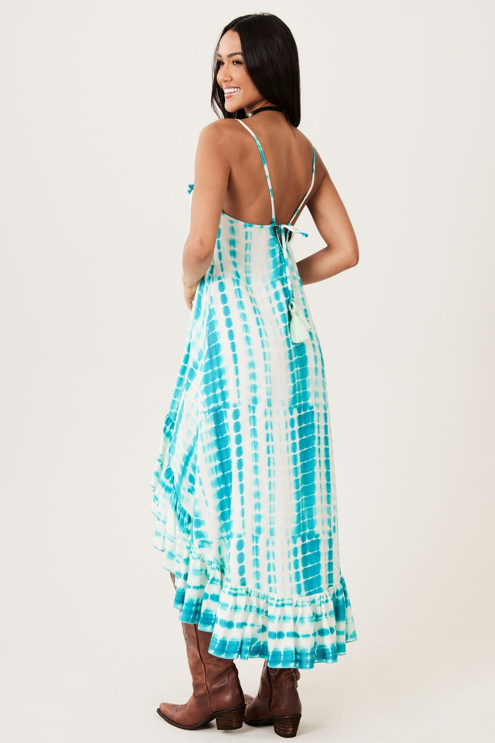 Vestido Mullet Alças De Amarrar Verde Tie Dye Yacamim E8