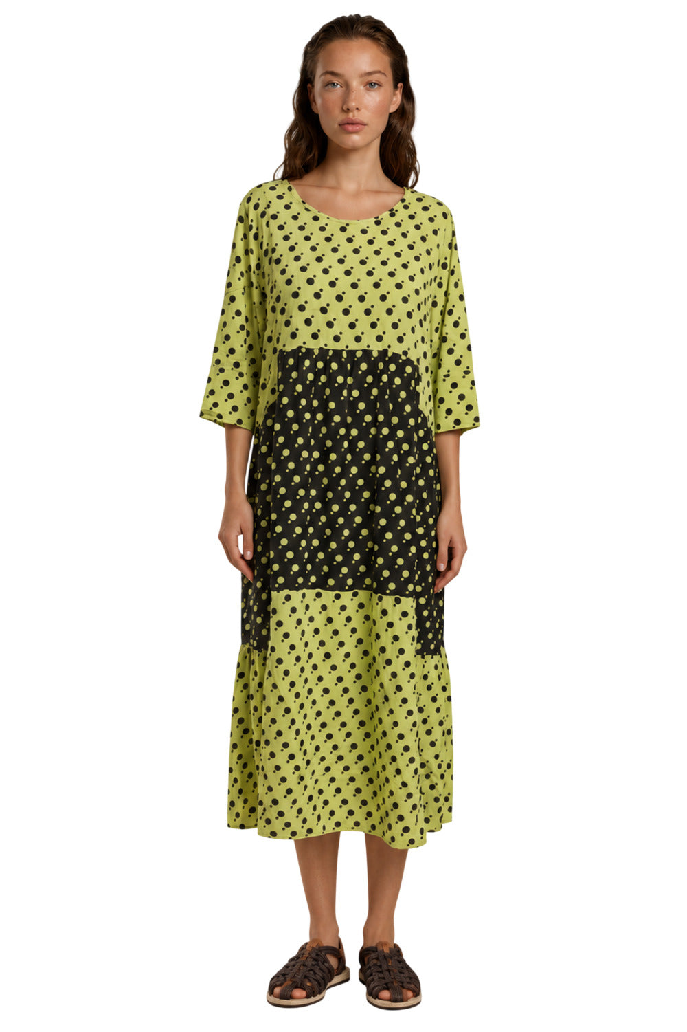 Vestido Patchwork Midi Com Recortes D17 - Poá