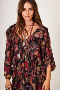 Vestido Curto De Tule Preto Estampa Cashmere Yacamim C2