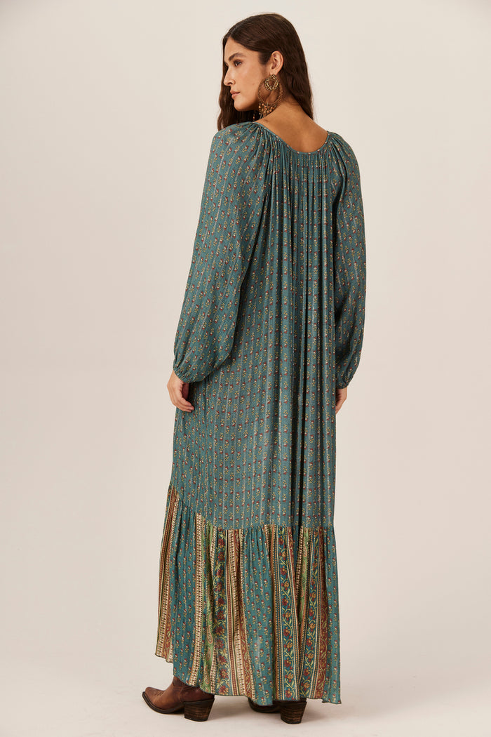 Vestido Longo Verde Patchwork Yacamim E19