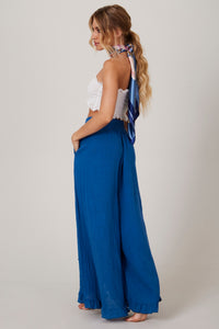 Calça Com Abertura E Babadinhos Azul Yacamim G1 Liso