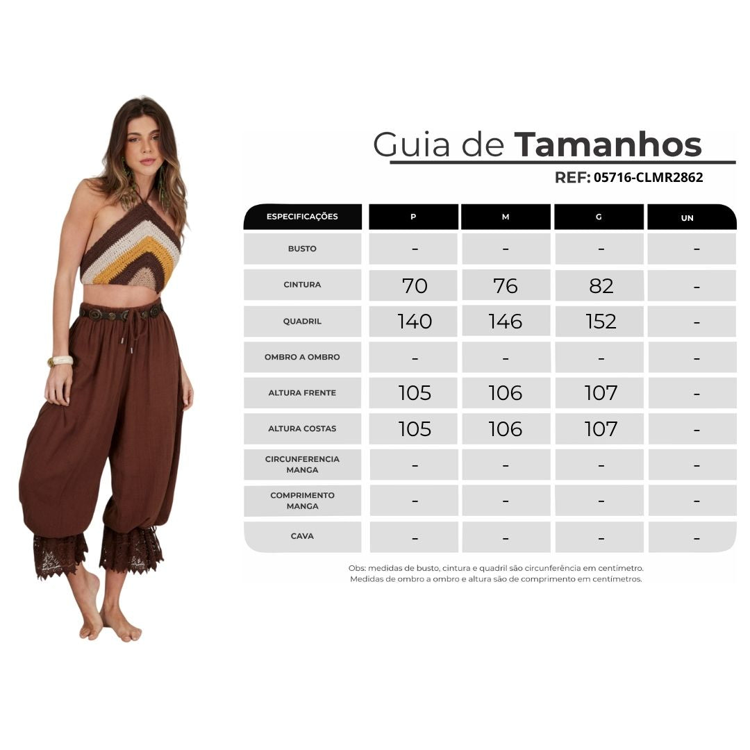 Calça Marrocos Com Rendas Marrom Yacamim G6