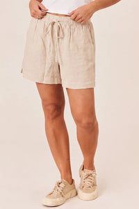 Shorts De Viscolinho Com Bolsos Bege Yacamim A15