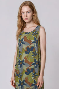 Vestido Regata Midi Com Babado Na Barra Verde Estampado Yacamim E3