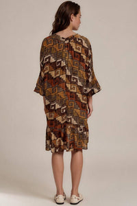 Vestido Curto Lurex Marrom Estampado Coleção Peru Yacamim K7