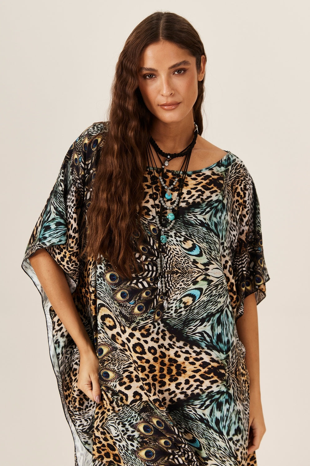 Kaftan Amplo Pavão Animal Print Yacamim I8