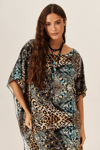 Kaftan Amplo Pavão Animal Print Yacamim I8