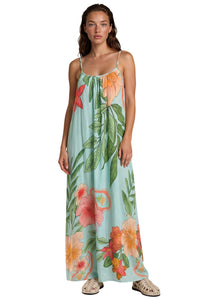 Vestido Longo Alças Reguláveis Costas Abertas Azul Claro Floral Yacamim C30