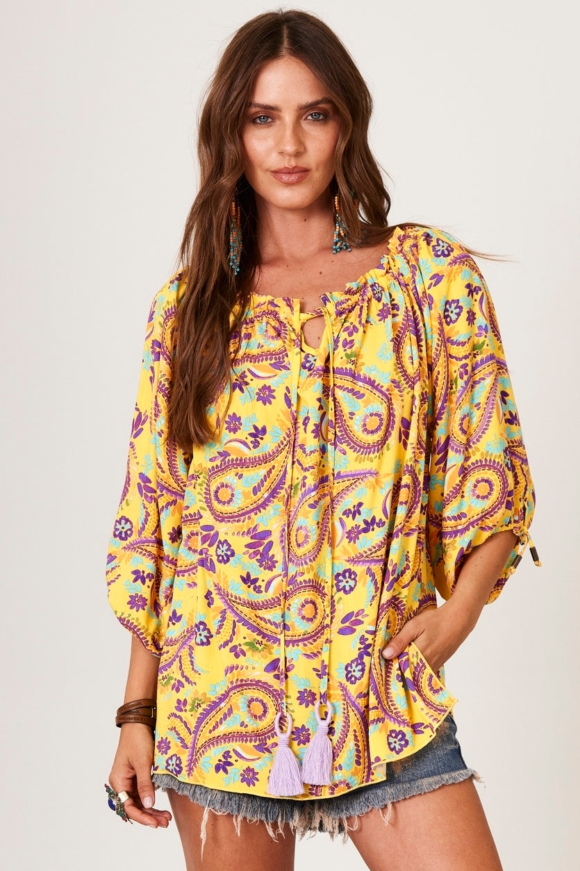 Bata Ampla Amarela Estampa Cashmere Yacamim B4