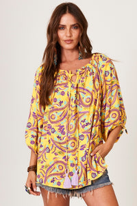 Bata Ampla Amarela Estampa Cashmere Yacamim B4