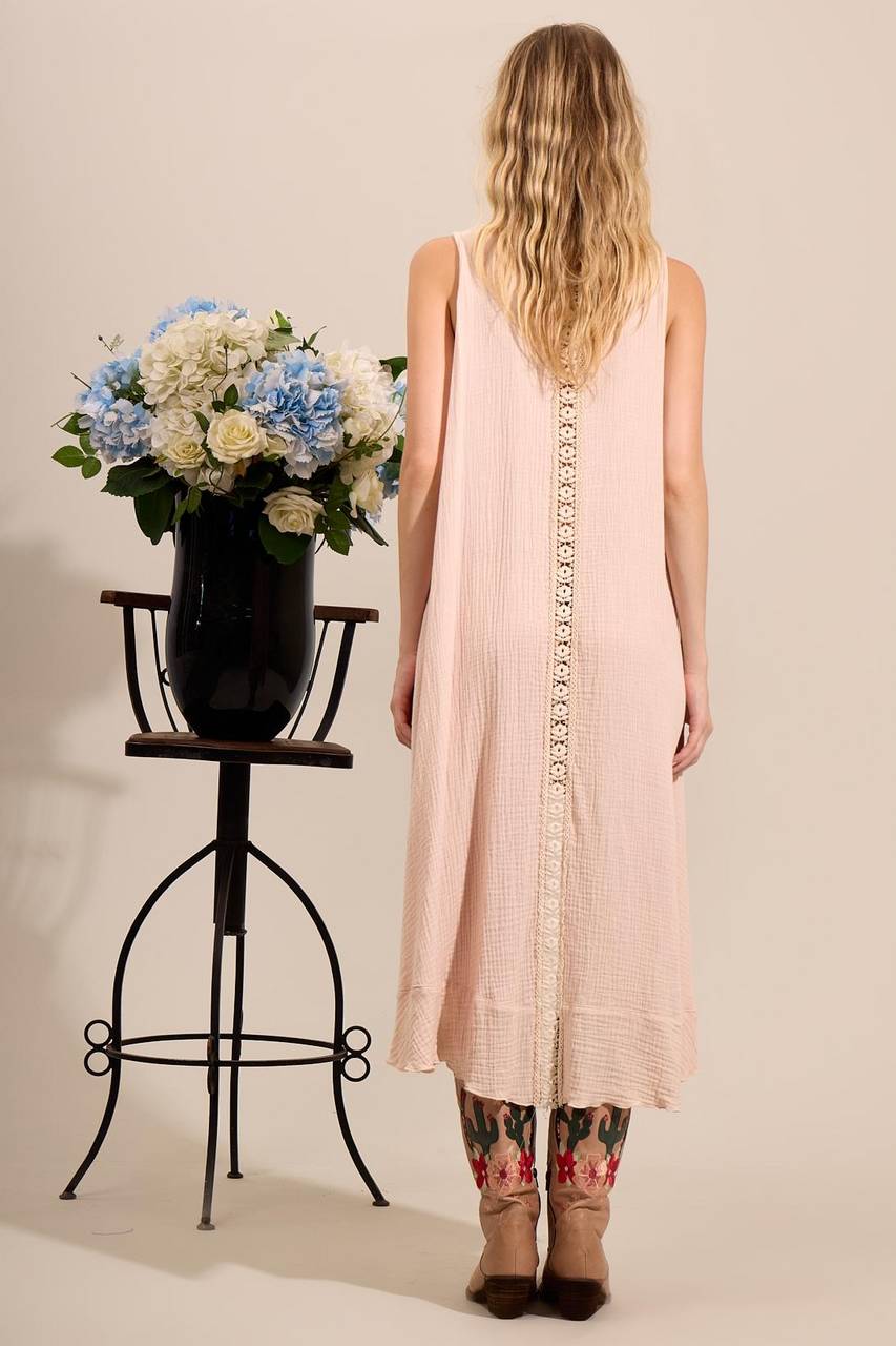 Vestido Regata Mullet Com Rendas Guipure Bege Yacamim C12