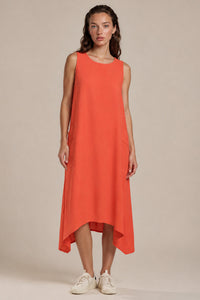 Vestido Regata Midi Viscolinho Com Bolsos Vermelho Ferrugem Yacamim D9