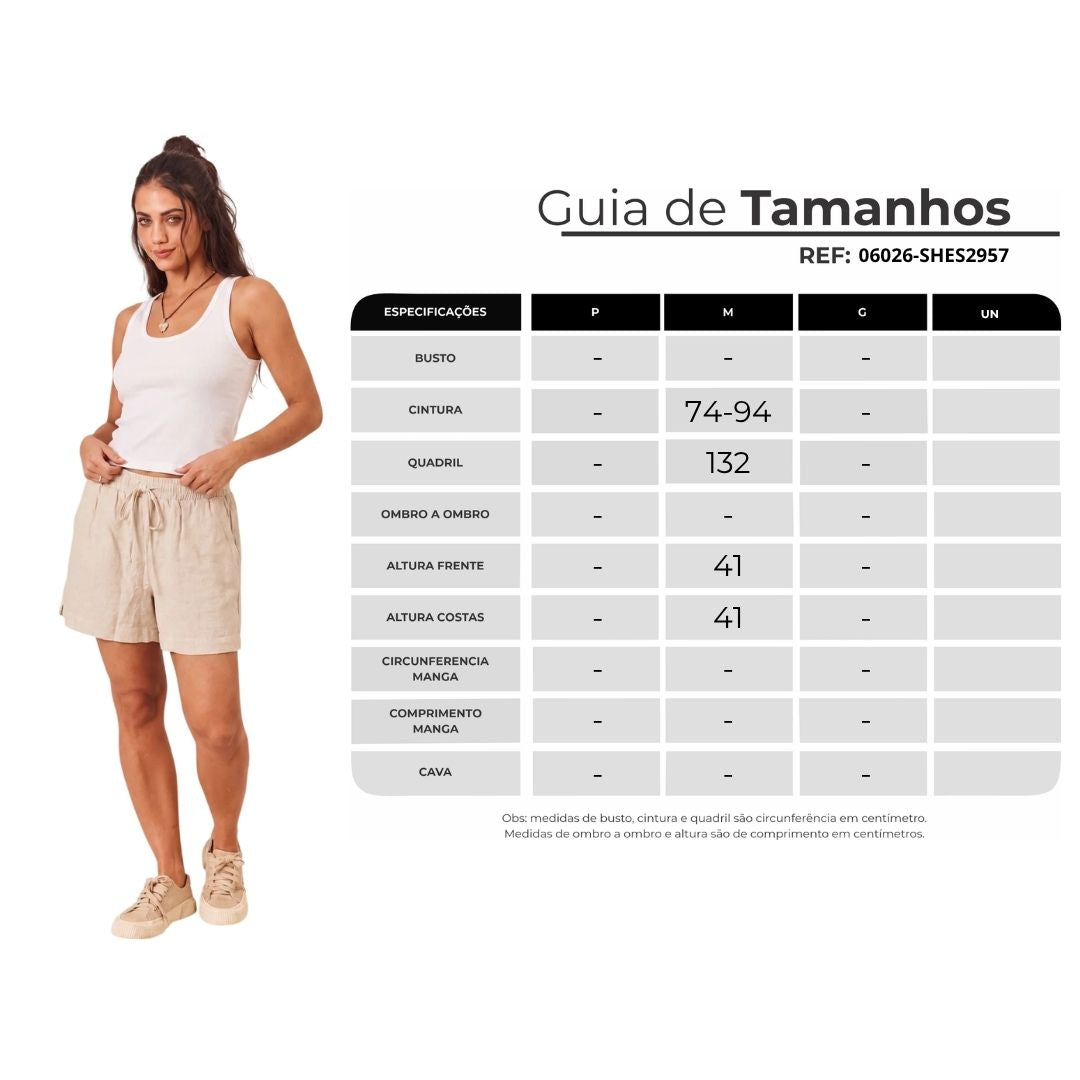 Shorts De Viscolinho Com Bolsos Bege Yacamim A15