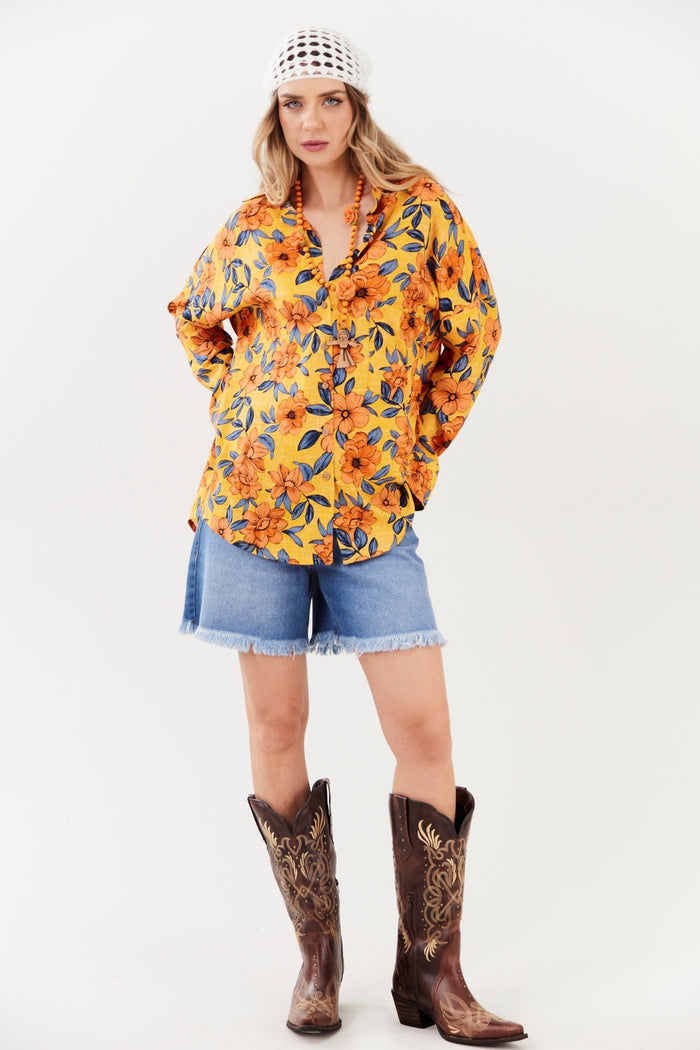 Camisa Ampla Laranja Estampado Yacamim A25