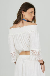 Bata Cropped Ciganinha De Algodão Branco Coleção Bahêa Yacamim Q8