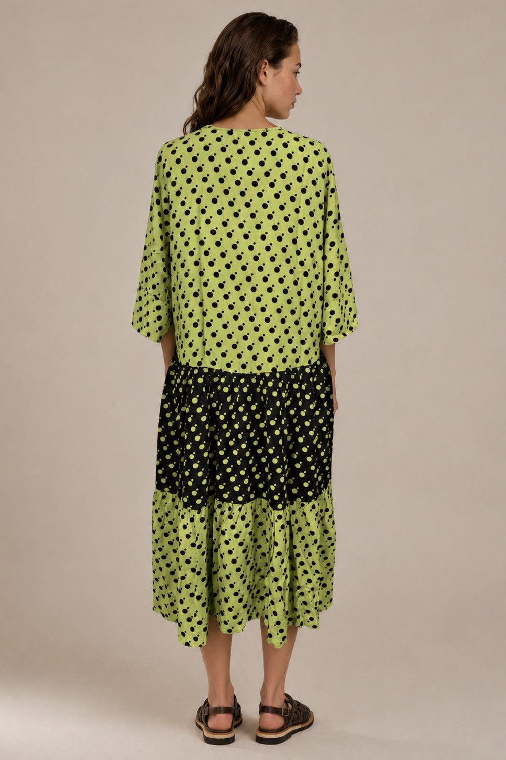 Vestido Patchwork Midi Com Recortes D17 - Poá