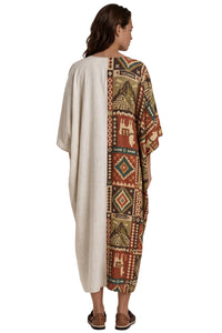 Kaftan Midi Bege Estampado Coleção Peru Yacamim K5