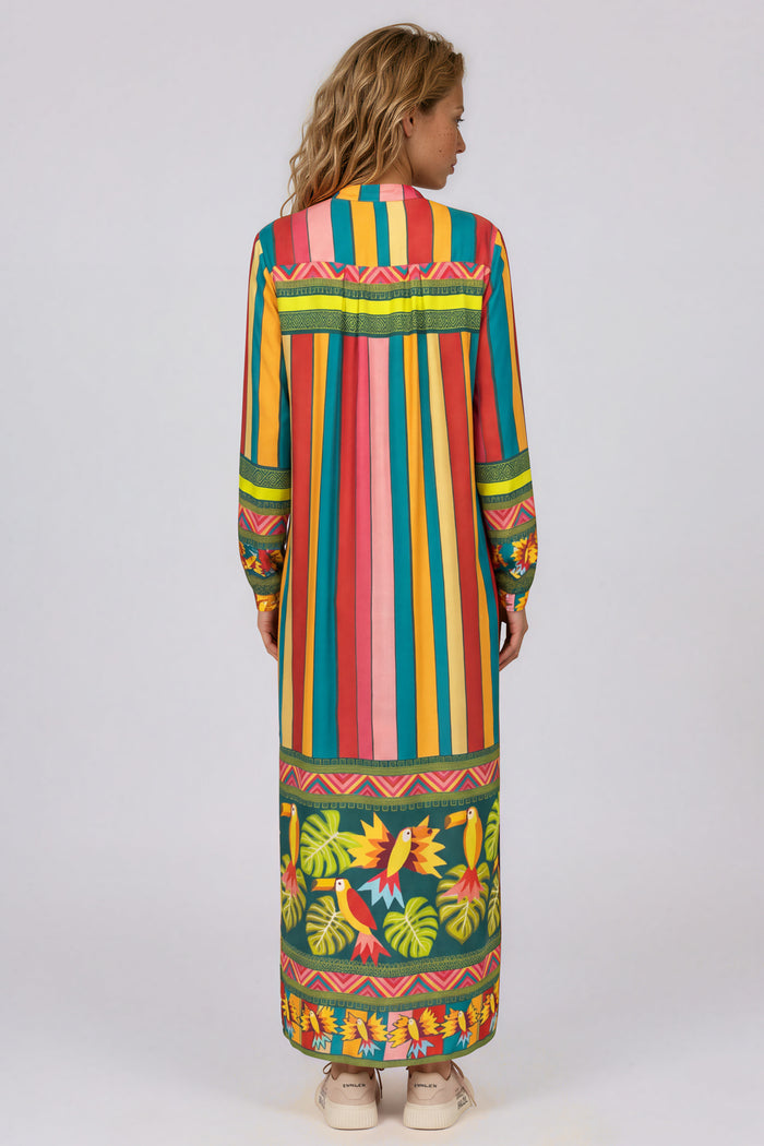 Chemise Longa Com Mangas Longas Estampada Colorida Yacamim M6