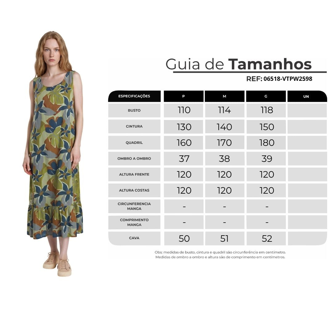 Vestido Regata Midi Com Babado Na Barra Verde Estampado Yacamim E3