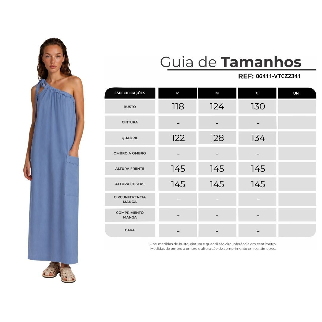 Vestido Longo Viscolinho Alça Transversal Azul Petróleo Yacamim C22