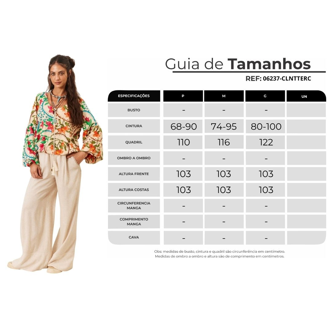 Calça Pantalona De Viscolinho Com Bolsos Bege Yacamim T7