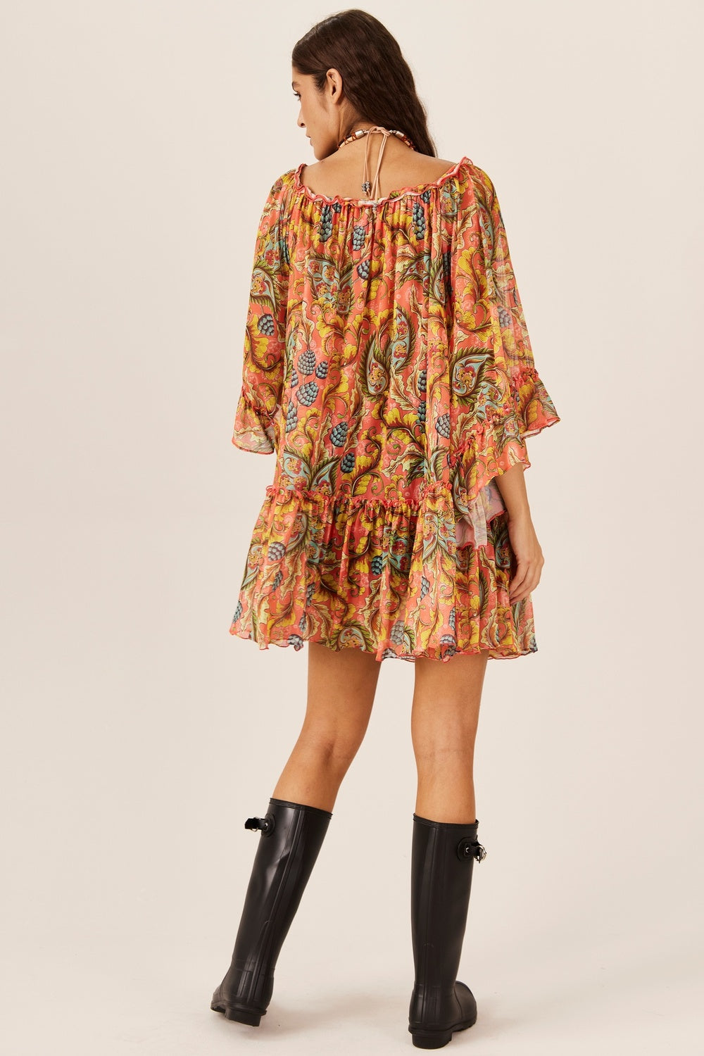 Vestido De Tule Estampa Paisley Yacamim C6