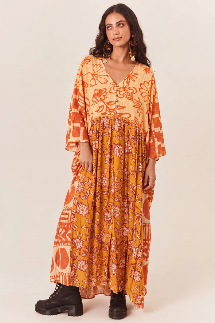 Kaftan Amplo Patchwork Laranja Patchwork Yacamim K9