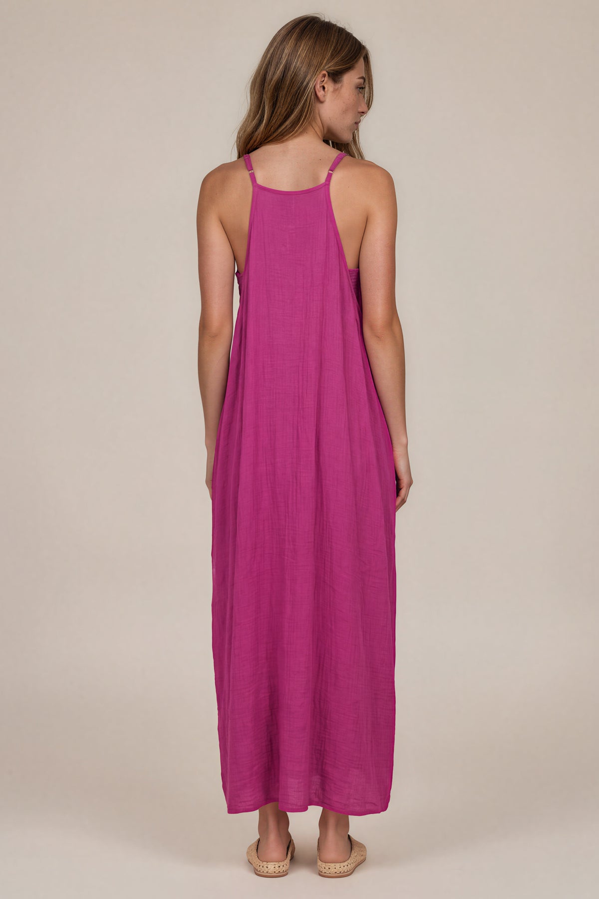 Vestido Longo De Alças Franjinhas Fúcsia Yacamim C3