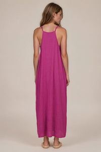 Vestido Longo De Alças Franjinhas Fúcsia Yacamim C3