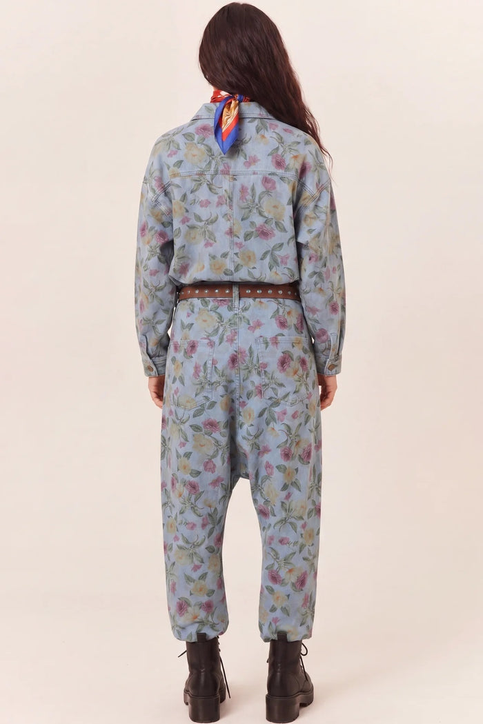 Calça Saruel Jeans Azul Com Estampa De Flores Yacamim A17