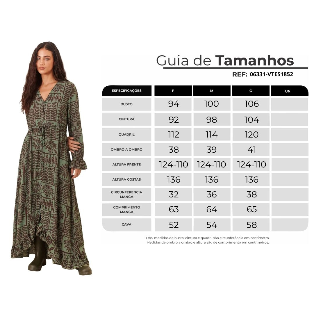 Vestido Longo Com Fechamento De Botões Verde Estampado Yacamim C7