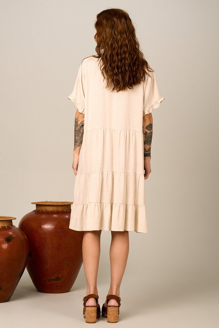 Vestido Curto Bege Nature Viscolinho Yacamim C27