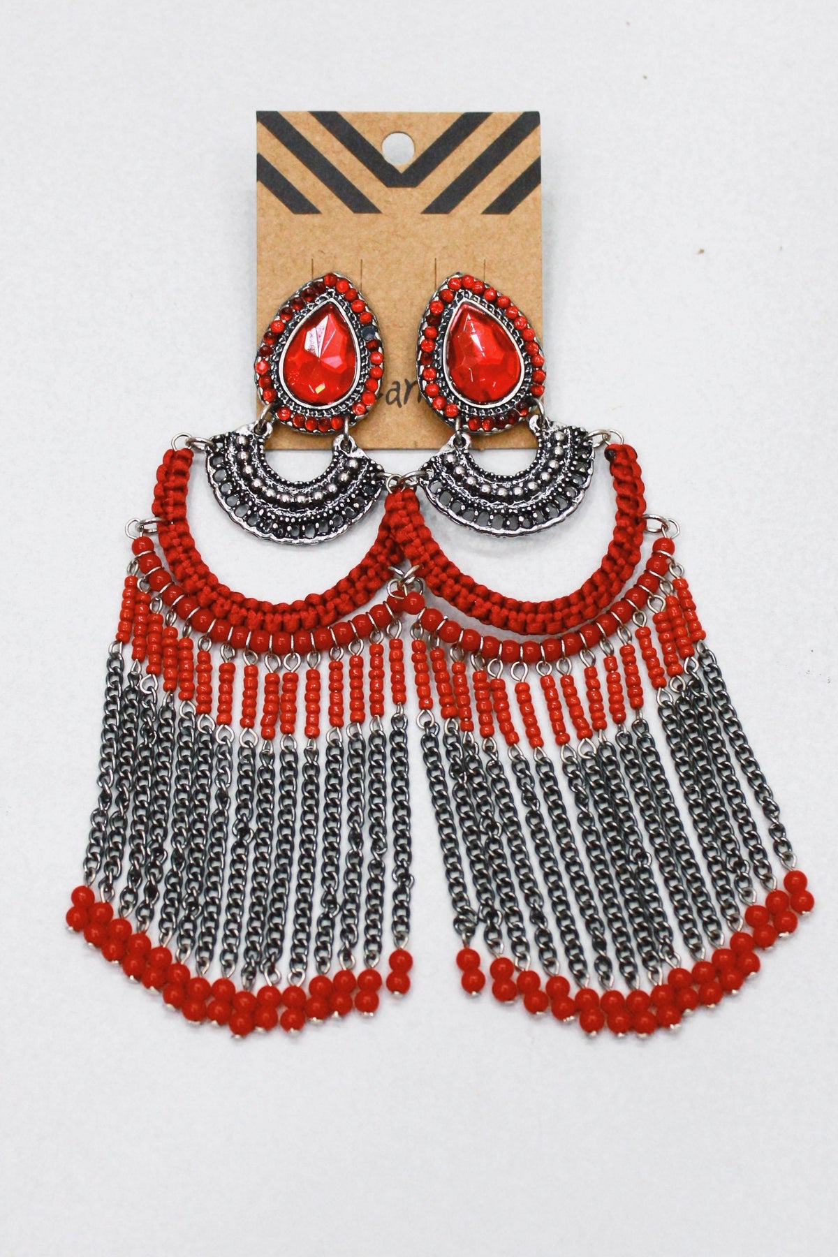 Brinco De Miçangas E Macramê Vermelho Yacamim #401