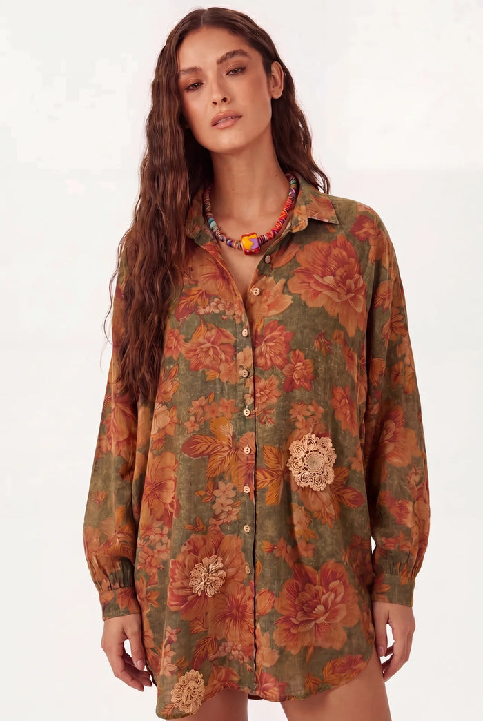 Chemise Com Mangas Longas Verde Ouro Preto Yacamim R5