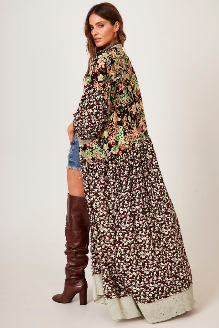 Vestido Chemise Longo Estampa Patchwork Verde Yacamim K8