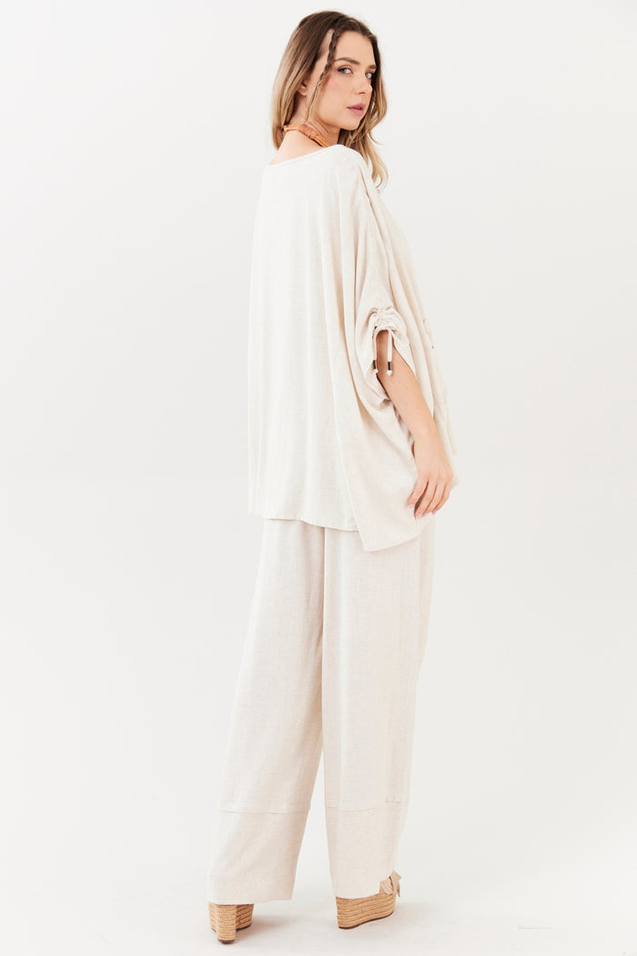 Calça De Viscolinho Bege Yacamim A21