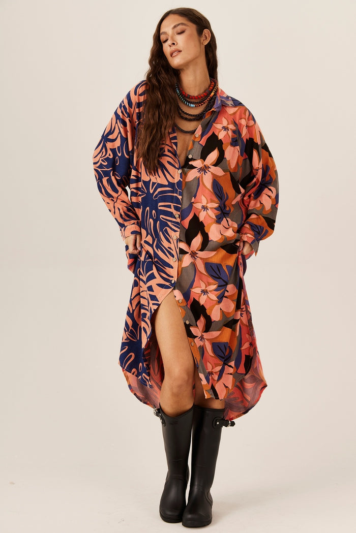 Chemise Longa Rosé Patchwork Yacamim L1