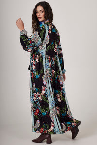Vestido Longo Preto Estampa Paisley Yacamim D1