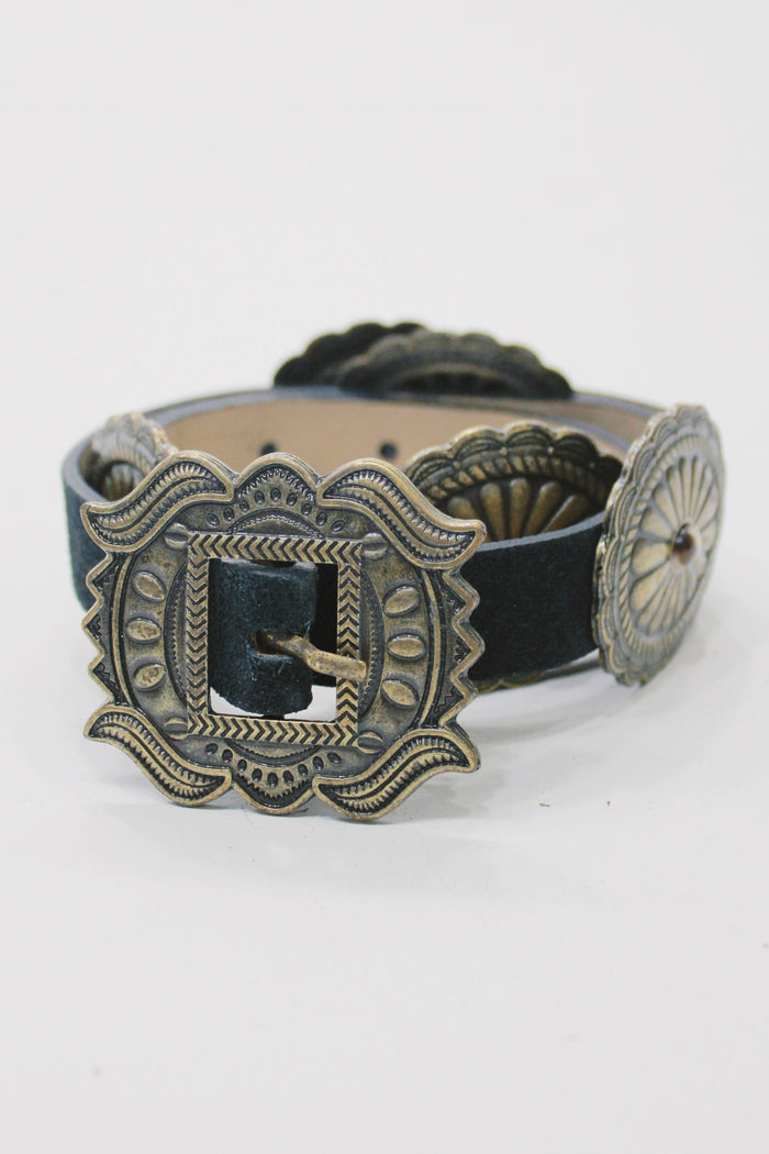 Cinto De Couro Preto Com Fivela Ouro Velho Yacamim #662