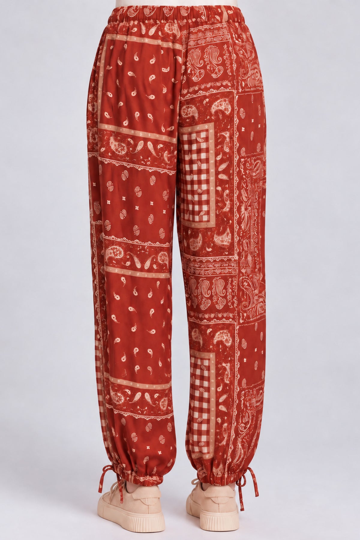 Calça Com Cordões De Regulagem Laranja Escuro Estampado Yacamim T10