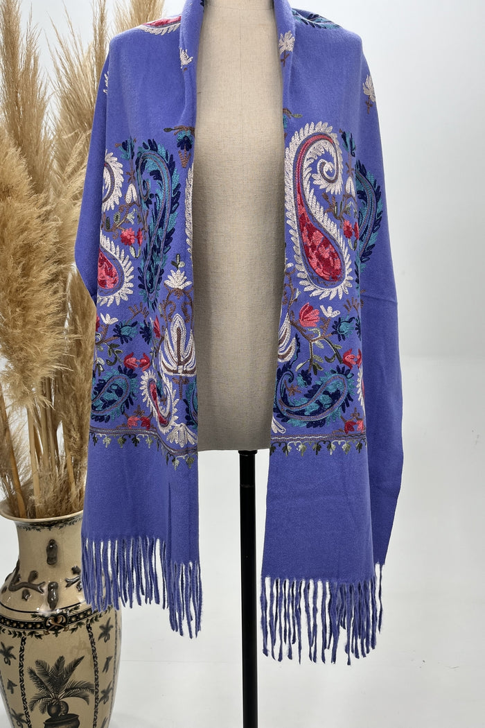 Cachecol Cashmere Lilás Bordado Yacamim #237