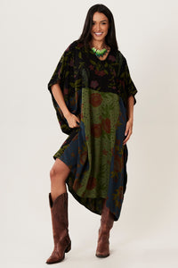 Kaftan Midi Preto E Verde Patchwork Yacamim I5