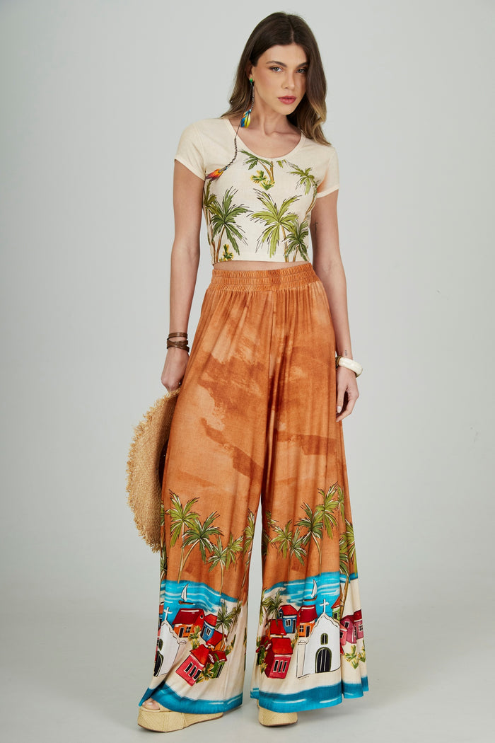 Calça Pantalona Marrom Cocada Coleção Bahêa Yacamim Q1